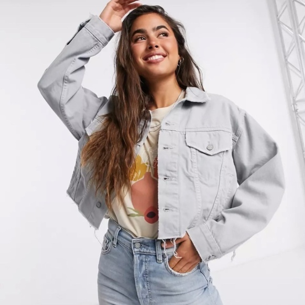 Boyish Harvey cropped denim jean jacket light grey size Small